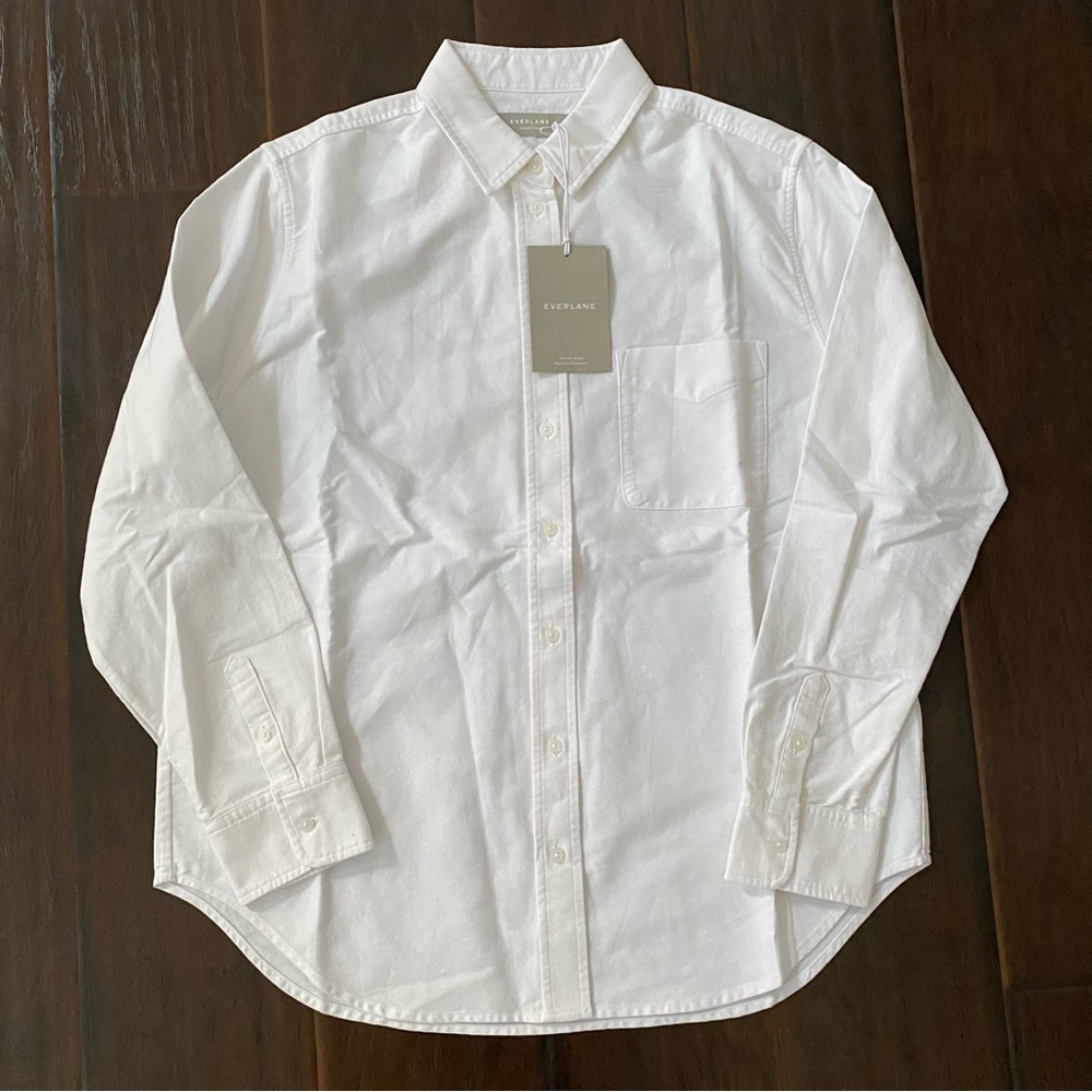 NWT Everlane Women’s The Relaxed Oxford Button Up Long Sleeve White Shirt Size 8